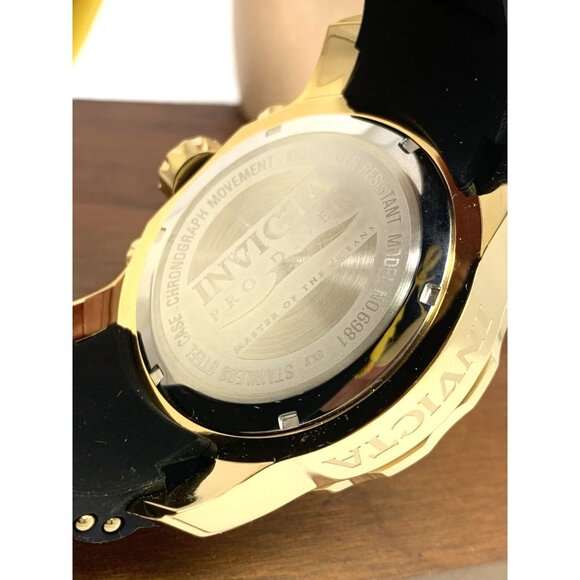 Invicta Men's Watch 6981 Pro Diver Black Dial Gold Tone Chronograph Black Rubber - Picture 7 of 15